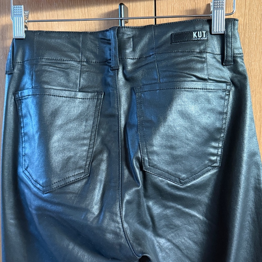Kut From the Kloth Faux Leather Pants Women's Size 2 Black Color Straight Leg - Picture 6 of 11